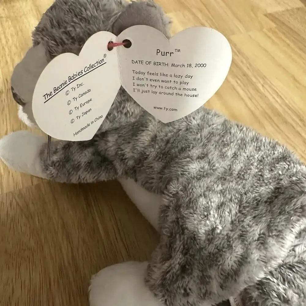 Ty Beanie Baby Purr Cat Gray/White Plush Beanbag Stuffed Animal Vintage 2000 - Picture 2 of 5